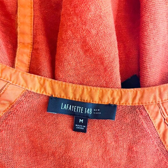 Lafayette 148 Size M Thin Knit Cardigan Orange Linen Blend - Picture 2 of 16